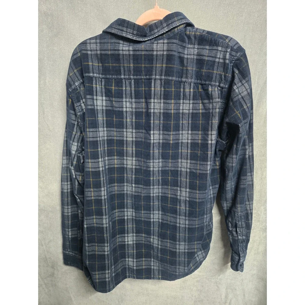 Banana Republic Mens XL Untucked Slim Fit Corduroy Plaid Button Down Shirt Navy